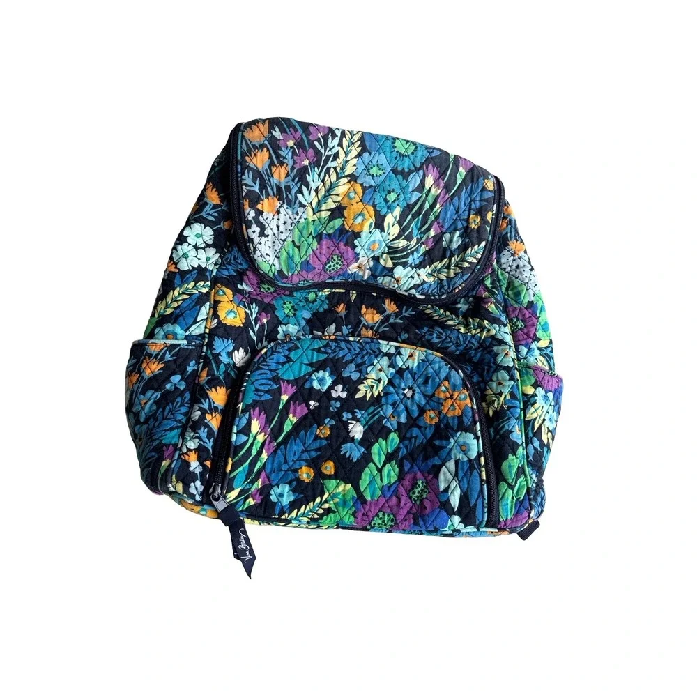 Vera Bradley Quilted Cotton Floral Backpack Blue Purple Yellow Medium Bag